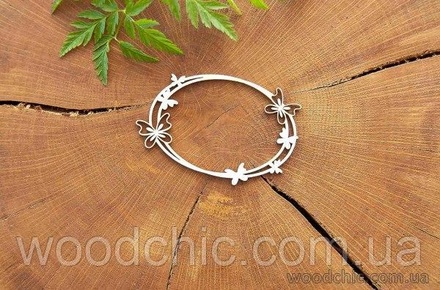 Чипборд Рамка овал "Метелики" 2 від WOODchic, 8см на 5см