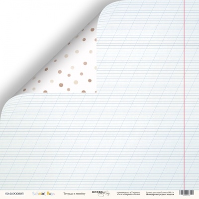 Аркуш двостороннього паперу для скрапбукінгу від Scrapmir - Зошит в лінійку - School Days, 30x30 см
