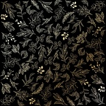 Аркуш одностороннього паперу з фольгуванням, дизайн Golden Branches Black, 30,5см х 30,5см, ТМ Фабрика Декору