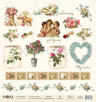 Аркуш односторонній, Mona Design - Аркуш з карточками "Почитові картинки", 30,5x30,5см, 200 г/м²