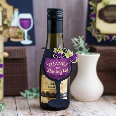 Ножи для вырубки + штампы от Spellbinders - Wine Glass Bottle Tag Stamp and Die Set