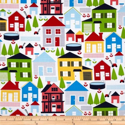 Тканина 100% бавовна - Веселі будиночки, 45x55см