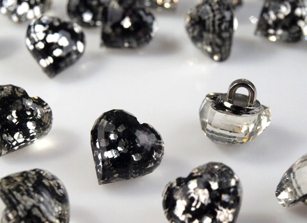 Ґудзик "Паєтки в сердечці", розмір 13,97, колір чорне золото, 1 шт.