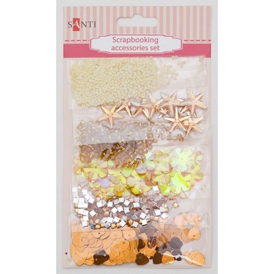 Набор декоративных украшений для скрапбукинга TM Santi, 6 видов, бежевый