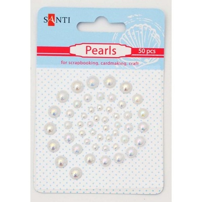 Набір перлин самоклейних білих райдужних, 50 шт., ТМ Santi