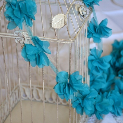 Стрічка з квітами із шифону, колір морської хвилі, 6 цвіт