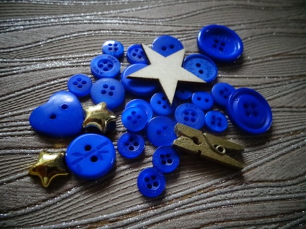 Набір ґудзиків і декору від ScrapEgo - "Діамантово - синій мікс", 30 елементів.