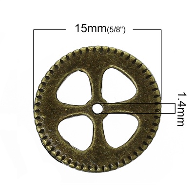 Металлическая шестеренка, цвет античная бронза, диаметр 15 мм, 1 шт.
