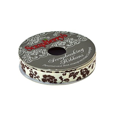 Лента с коричневым принтом от Scrapberry's - БЕЖЕВАЯ,  1см, 2м