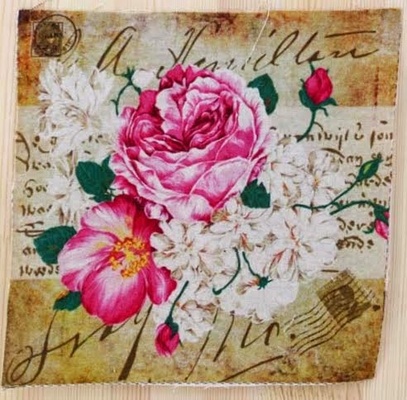 Картинки на льоні - Троянди на листівці, арт.026, 20x20см