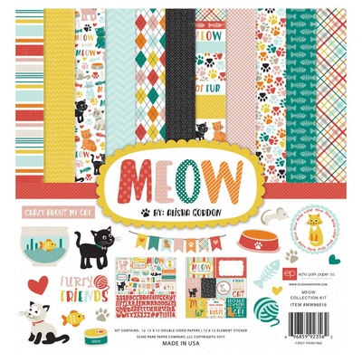Набор бумаги от Echo Park - Meow, 30х30 см, 12 листов + 1 лист наклеек