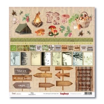 Бумага для скрапбукинга от ScrapBerry's - В лесу В поход за грибами 2, 30,5х30,5 см, 190 гр/м, односторонняя
