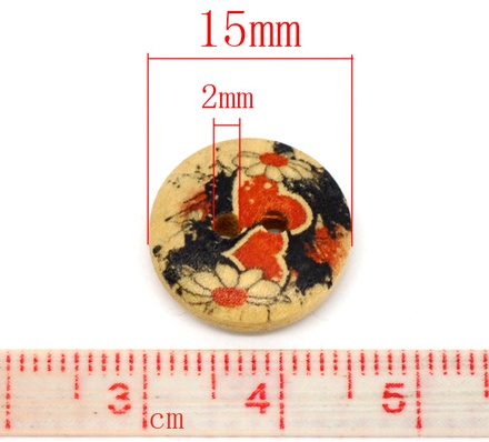 Деревʼяна ґудзик Heart B12764, діаметр 15 мм, 1 шт.