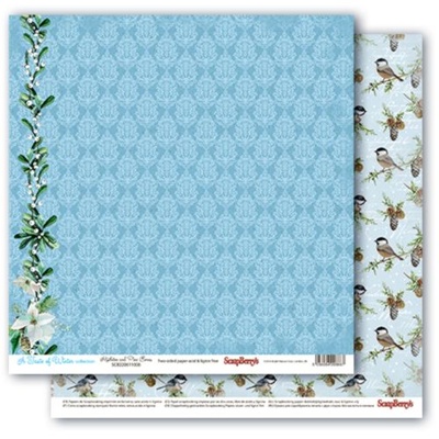 Бумага для скрапбукинга от Scrapberry's - Вкус зимы - Омела и шишки, 30,5х30,5 см, 190 гр/м, 1 лист