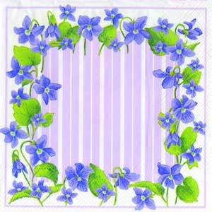 Серветка для декупажу "Фіалки, рамочка", колір фону: фіолетовий, розмір: 33x33 см