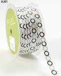 Стрічка Grosgrain / Circles, ширина 9,5мм, колір White/Black/SILVER, 90cм