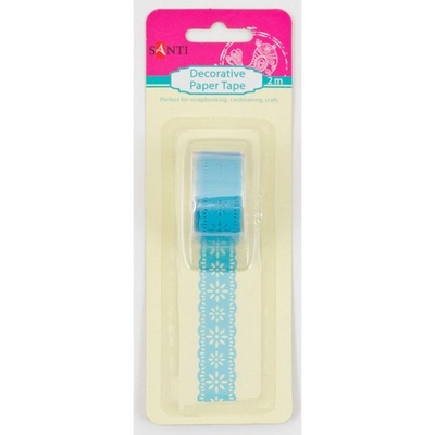 Лента самоклеющаяся бумажная Кружево голубая, 2 м, ТМ Santi