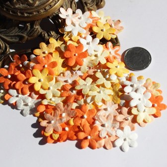 Плоские цветочки, микс цветов: оранжевый, 1,5 см