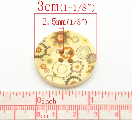 Дерев’яний ґудзик Multicolor Flower Pattern B15466, діаметр 3 см, 1 шт.