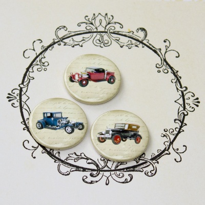 Скрап-значки (фішки). Ретро - автомобілі, 3шт., F1