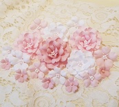 Набір квітів з тканини, рожево-білий, 18 шт., 1,5 см - 4,5 см