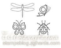 Набор мини-штампов N013 Бабочки, стрекоза, жучек, 4 штуки