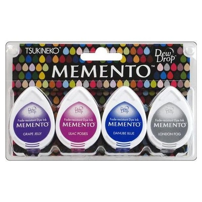 Набор чернил для штампинга Tsukineko - Memento Dew Drops - Rainy Daze, 4 штуки