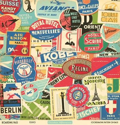 Лист двусторонней скрапбумаги от October Afternoon - “Boarding Pass” Collection - Tokyo, 30х30
