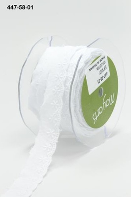 Мереживо - шиття від May Arts - White White Broderie Anglasise/ eyelet May Arts Ribbon 16 мм, колір білий, довжина 90 см