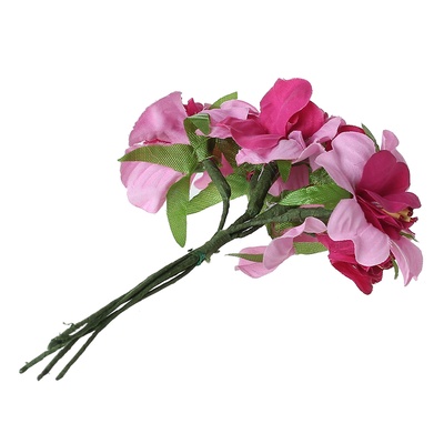 Тканинні квіти, колір фуксії, діаметр 4 см, 6 шт.