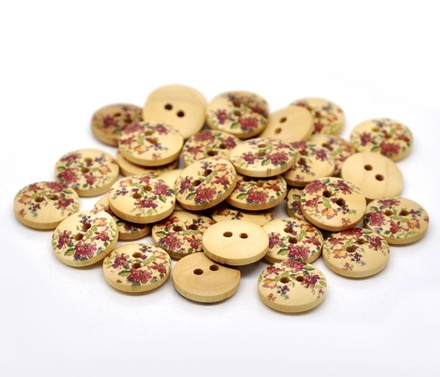 Деревʼяна ґудзик Flower B12760, діаметр 15 мм, 1 шт.