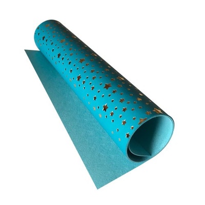 Відріз екошкіри з тисненням золотою фольгою Golden Stars Bright blue, 50см х 25см, ТМ Фабрика Декору