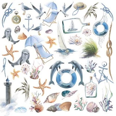 Аркуш з картинками для вирізання Memories of the sea sea 30,5x30,5см, ТМ Фабрика Декору (01101F)