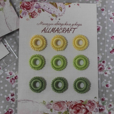 Декоративні в’язані колечки — у Набірі від Allmacraft, жовтий, зелений, оливковий, 9 шт.