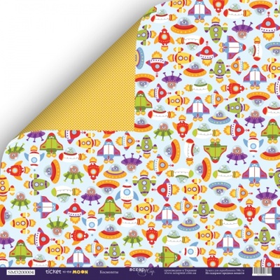 Аркуш двостороннього паперу для скрапбукінгу від Scrapmir - Космоли - Ticket to the Moon, 30x30см