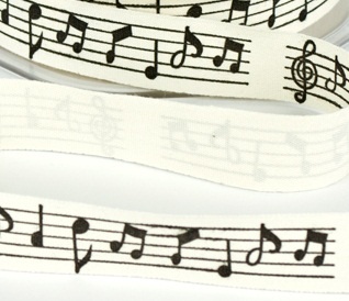 Лента Solid Ivory - Black & Gold Print Black Music Notes, ширина 19 мм, длина 90 см