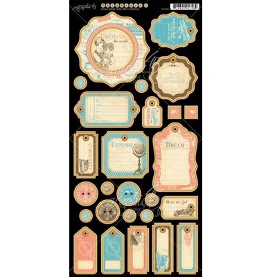 ЦЕНА СНИЖЕНА! Высечки из чипборда Graphic 45 - Come Away With Me - Journaling Chipboard, 18х30 см