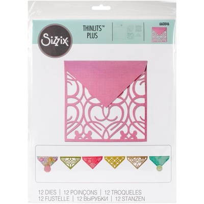 Ножі від Sizzix - Thinlits Plus Die Set 12PK - Envelope, Square, Конверт з ажурним квадратом