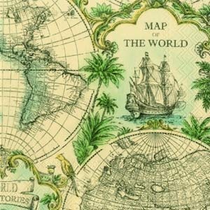 Салфетка для декупажа "Карта мира", цвет фона: охра, размер: 33х33 см