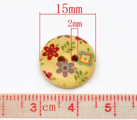 Деревʼяна ґудзик Flower B12759, діаметр 15 мм, 1 шт.