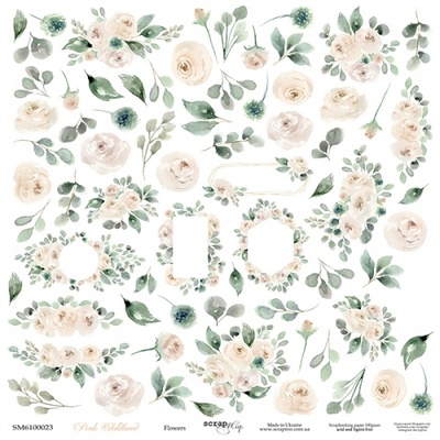 Аркуш двостороннього паперу Scrapmir - Квіти - Pink Childhood, 30x30cм