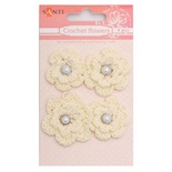 Набор брадсов цветы вязаные Натуральные,  4 шт, ТМ Santi