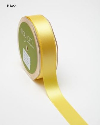 Двостороння атласна стрічка Double Faced Satin — жовтий, ширина — 22 мм, довжина 90 см