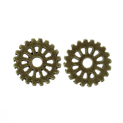 Металлическая шестеренка, цвет античная бронза, диаметр 15 мм, 1 шт.