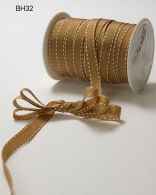 Стрічка Grosgrain/Stitched Edge, колір Antique Gold/White, ширина 9,5мм, довжина 90 см