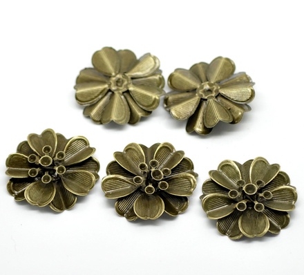 Металлическое украшение "Цветок", 3.2см x 3.2см, античная бронза, 1 шт.