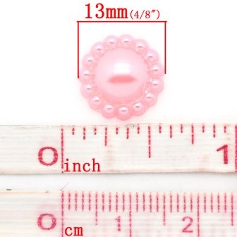 Квітка, імітація перлинок, 13мм, колір рожевий, 10 шт.