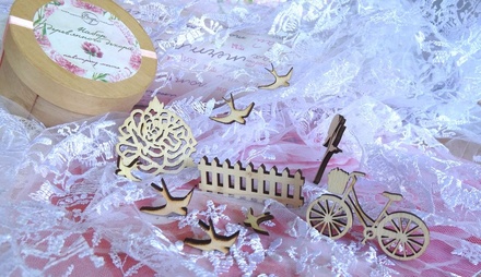 Набір деревʼяного декору в коробці від ScrapEgo "зустрячу мечте" (10 шт.)