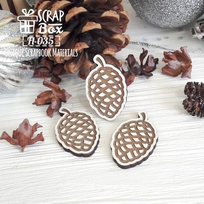 Деревʼяна фішка ScrapBox - Фішка 3 ялинові шишки