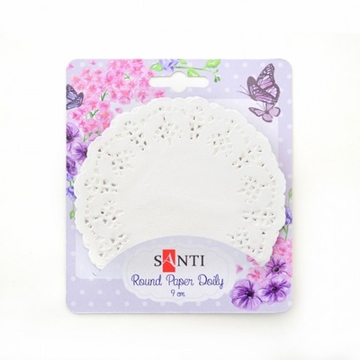 Набір серветок ажурних круглих ТМ Santi, колір білий, діаметр 9см, 12 шт.